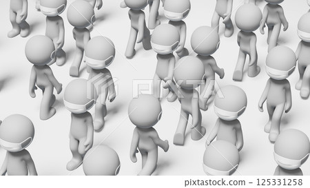 Pictogram 3DCG crowded with masked people 125331258