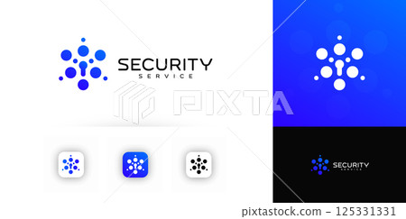 Modern Security Service Logo with Abstract Lock and Dot Network in Blue Gradient, Ideal for Cybersecurity, Tech, and Digital Protection Brands. Vector Illustration 125331331