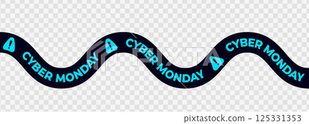 Cyber Monday Sale Snake Banner With Curved Black And Blue Warning Tape On Transparent Background. Perfect For Online Shopping Promotion, Discount Advertising, E-Commerce Design. Vector Illustration. 125331353