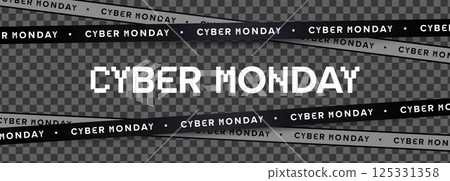 Cyber Monday Glitch Text Banner with Diagonal Crossed Black Tape and Transparent Background, Perfect for Digital Ads, E-commerce Promo, and Tech Sale Campaigns. Futuristic Look. Vector Illustration Cyber Monday Glitch Text Banner with Diagonal Crossed Black Tape and Transparent Background, Perfect for Digital Ads, E-commerce Promo, and Tech Sale Campaigns. Futuristic Look. Vector Illustration 125331358