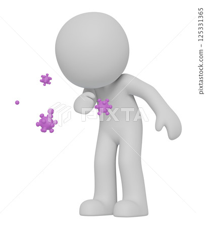 咳嗽的人的象形圖和散射的病毒的 3DCG - 透明背景 125331365