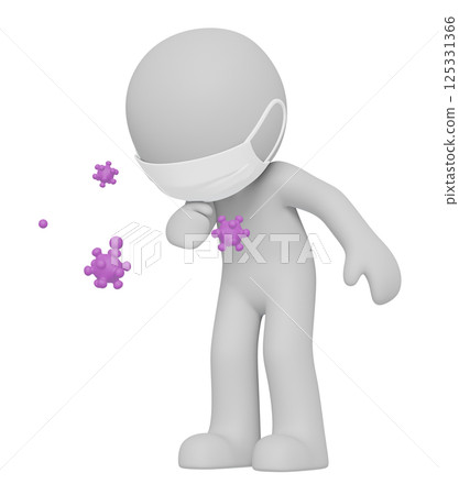 戴著口罩咳嗽的人和病毒擴散的 3DCG - 透明背景 戴著口罩咳嗽的人和病毒擴散的 3DCG - 透明背景 125331366