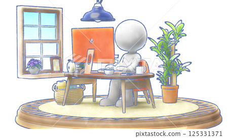 Watercolor pictogram 3DCG for desk work at home-transparent background 125331371