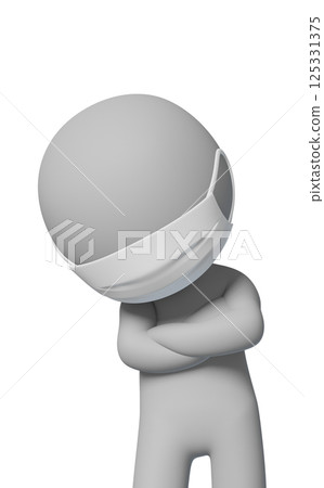 3DCG 象形圖，顯示一個人戴著面具，雙臂交叉，憂心忡忡 - 透明背景 125331375