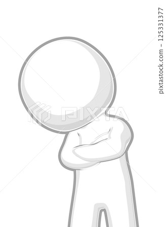 3DCG (cartoon style) pictogram of a worried person with folded arms - transparent background 125331377