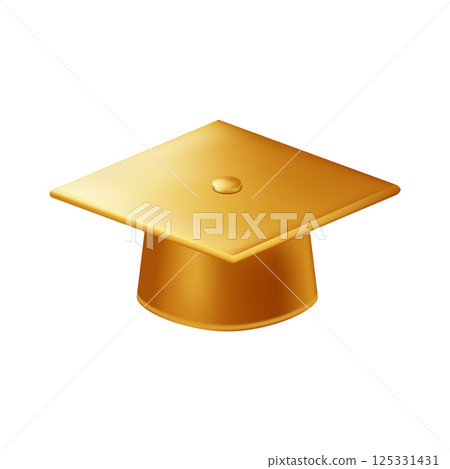 Realistic gold graduate cap. 3D Graduation Doctoral hat. Realistic gold graduate cap. 3D Graduation Doctoral hat. 125331431