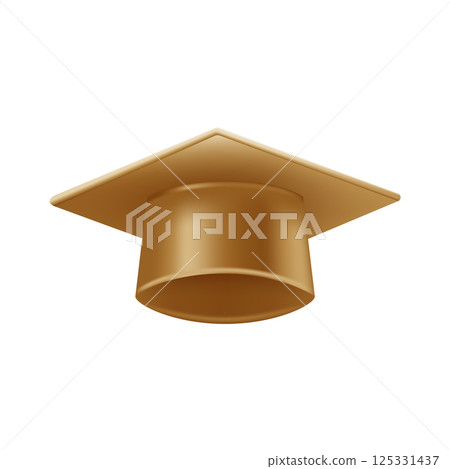 Realistic gold graduate cap. 3D Graduation Doctoral hat. 125331437