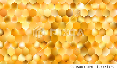 Golden abstract hexagon mosaic background. Glowing gold honeycomb 125331470