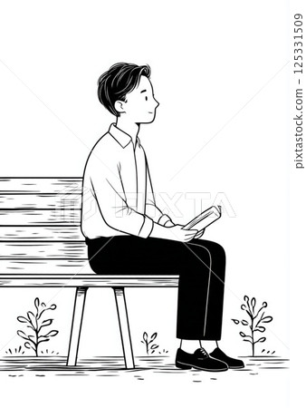 A man sitting on a bench reading a book A man sitting on a bench reading a book 125331509