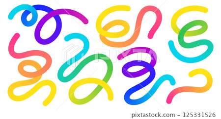 Gradient rainbow color organic shapes morph curvy abstract doodle lines. Hand drawn sketch aesthetic. Playful pattern designs with loop decorative motifs and textured ornamental backdrop. Gradient rainbow color organic shapes morph curvy abstract doodle lines. Hand drawn sketch aesthetic. Playful pattern designs with loop decorative motifs and textured ornamental backdrop. 125331526