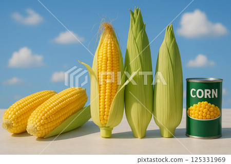 Freshly harvested and canned corn 125331969