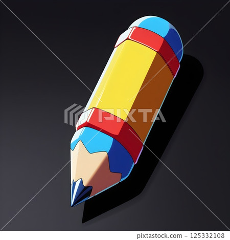 vibrant cartoon pencil design with playful proportions and simple highlights for use in promotional materials or animated educational resources 125332108