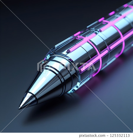high tech pencil with chrome finish and neon lighting on dark backdrop for use in innovation themed visuals or tech demos high tech pencil with chrome finish and neon lighting on dark backdrop for use in innovation themed visuals or tech demos 125332113