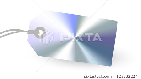 Shiny metallic label tag with chrome gradient surface. Blank template for price, sale, product branding, packaging design. Isolated realistic steel effect. Vector illustration 125332224