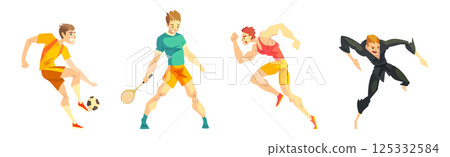 Man Athlete Character Engaged in Different Sport Vector Set Man Athlete Character Engaged in Different Sport Vector Set 125332584