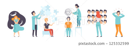 Mental Health Therapy with Doctor and Patient Get Medical Support Vector Set Mental Health Therapy with Doctor and Patient Get Medical Support Vector Set 125332599