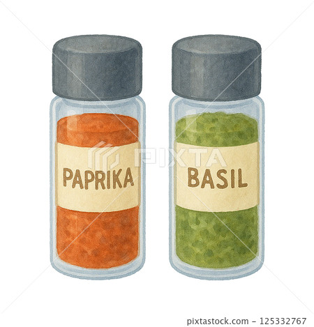Paprika and basil spice bottle watercolor illustration (transparent PNG) Paprika and basil spice bottle watercolor illustration (transparent PNG) 125332767