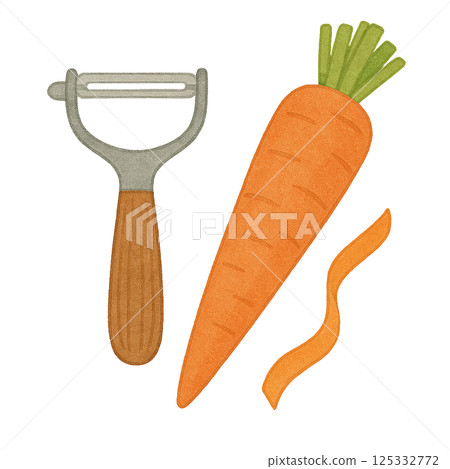胡蘿蔔和削皮器水彩插圖(透明PNG) 胡蘿蔔和削皮器水彩插圖(透明PNG) 125332772
