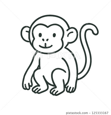 猴子線描插畫，簡單，素材，圖標，無背景，動物系列 125333167