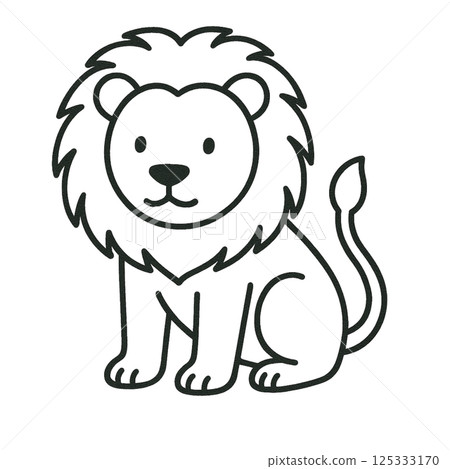 獅子線描插畫，簡單，素材，圖標，無背景，動物系列 125333170