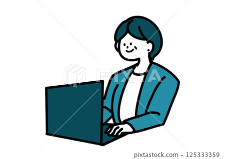 Business woman who works with a laptop computer 125333359