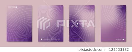 Abstract poster background, purple gradient card template set collection. Minimal cover line art circles in motion. Vector illustration banners for social media, flyer, music with copy space Abstract poster background, purple gradient card template set collection. Minimal cover line art circles in motion. Vector illustration banners for social media, flyer, music with copy space 125333582
