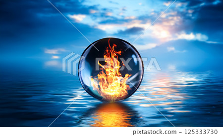 漂浮在海面上的火球/表達矛盾與幻想的概念圖 125333730