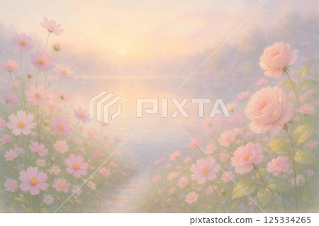 Flowers blooming by the water 125334265