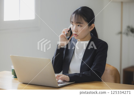 Business woman who operates a personal computer Business woman who operates a personal computer 125334271