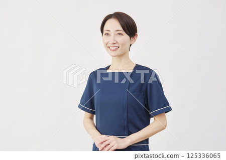 Female beauty nurse portrait, no eye contact, white background Female beauty nurse portrait, no eye contact, white background 125336065