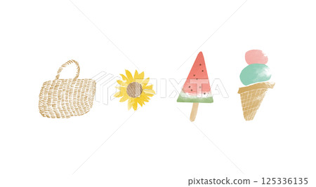 Summer simple hand-drawn watercolor illustration set 125336135