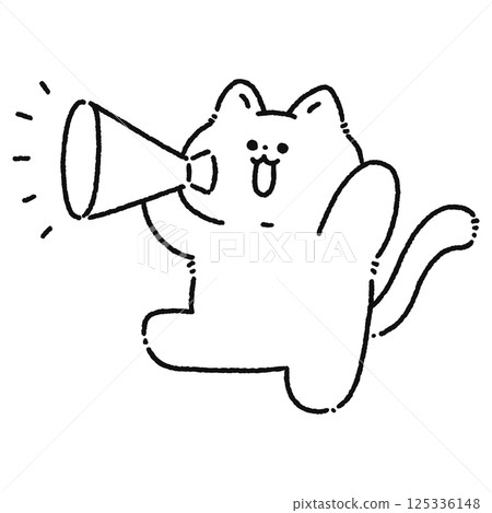 拿著擴音器歡呼的貓 - 線條畫 拿著擴音器歡呼的貓 - 線條畫 125336148