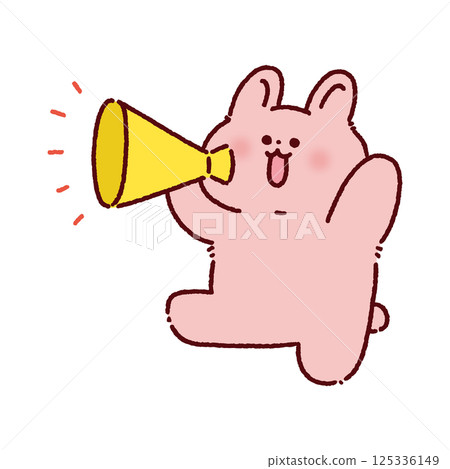 Rabbit cheering with a megaphone 125336149