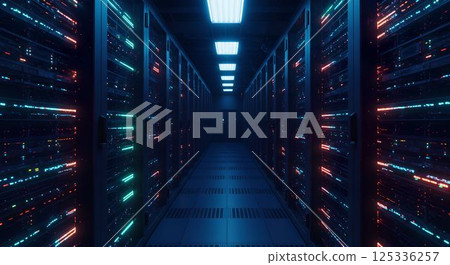 高科技資料中心伺服器機房和 LED 指示燈視圖 3 AI 產生的影像 125336257