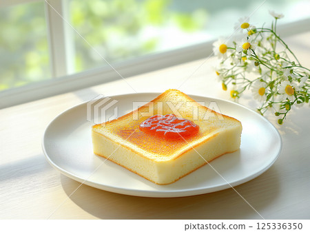 Jam toast by the window as the morning light pours in 125336350