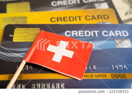 Credit card model with Switzerland flag, financial investment economy business banking. 125336351