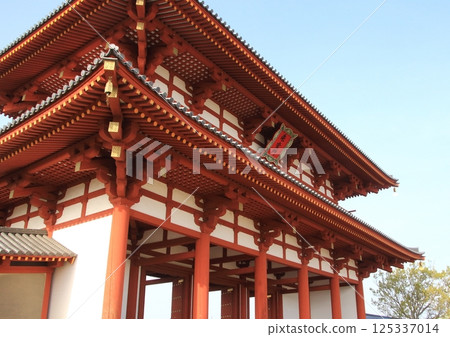 Suzakumon restored to the Heijo Palace site, a World Heritage Site in western Nara 125337014
