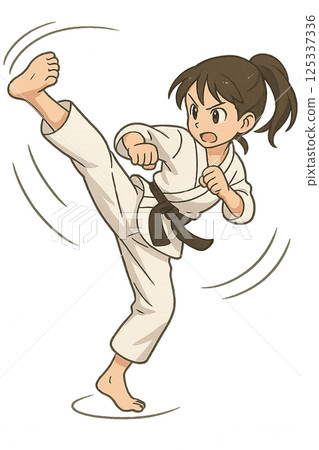 練習空手道(高踢)的女孩 練習空手道(高踢)的女孩 125337336