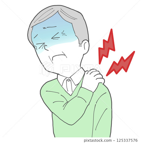 Senior man with shoulder pain 2 turns pale 125337576
