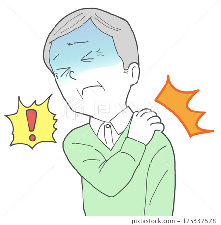 Senior man with shoulder pain 3 turns pale 125337578