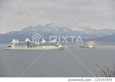 Photographing the cruise ship Silver Nova calling at Hakodate Port in spring in Hakodate, Hokkaido 125337845