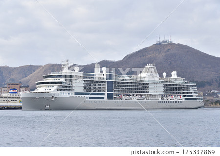 Photographing the cruise ship Silver Nova calling at Hakodate Port in spring in Hakodate, Hokkaido 125337869