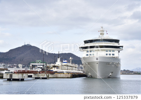 Photographing the cruise ship Silver Nova calling at Hakodate Port in spring in Hakodate, Hokkaido 125337879