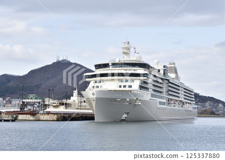 Photographing the cruise ship Silver Nova calling at Hakodate Port in spring in Hakodate, Hokkaido 125337880