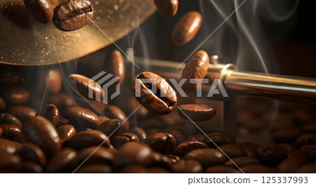 咖啡豆烘焙時香氣升騰的瞬間 1張AI生成的圖像 125337993
