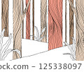 Landscape line art ink drawing, forest in the mountain 125338097