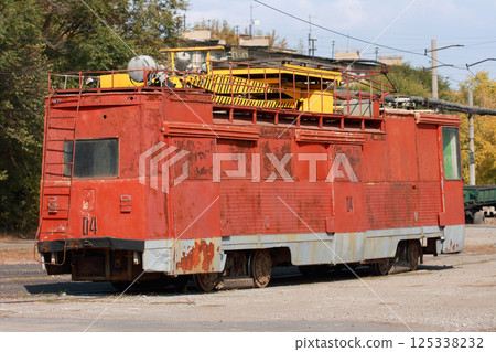 Old Colourful Tram In Motion in a City Old Colourful Tram In Motion in a City 125338232