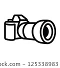 Icon of a camera with a telephoto lens and lens hood 125338983
