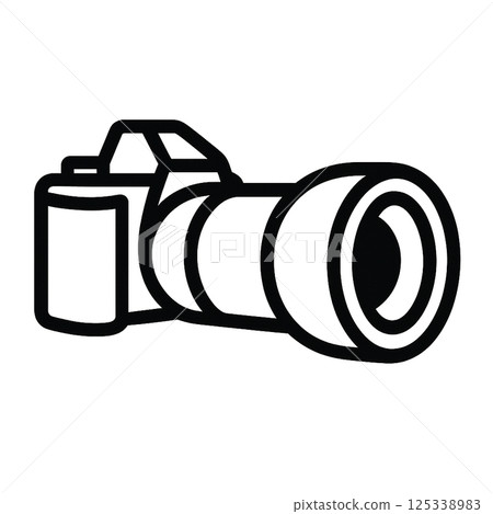 帶有長焦鏡頭和遮光罩的相機圖標 125338983