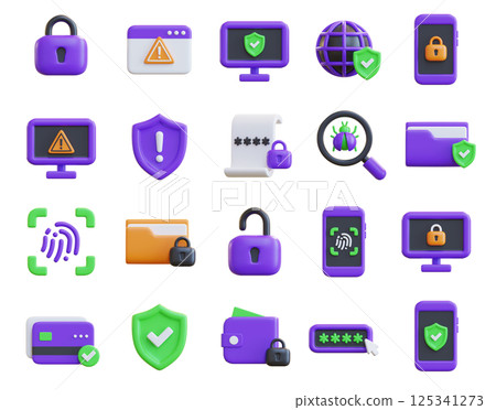 Internet Security Related Icon Set 3D Graphics 125341273